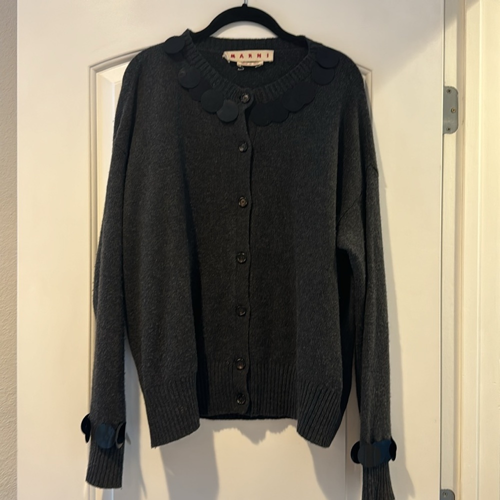 Marni Dark Grey Wool cashmere Blend Cardigan Sweater